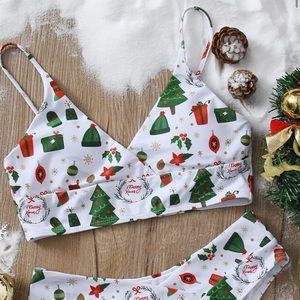 Christmas print bikini swimsuit